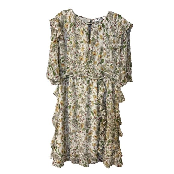 Walter Baker Dress 12 Flowy A Line V Neck Ruffled Flutter Romantic Floral NEW - Picture 5 of 16